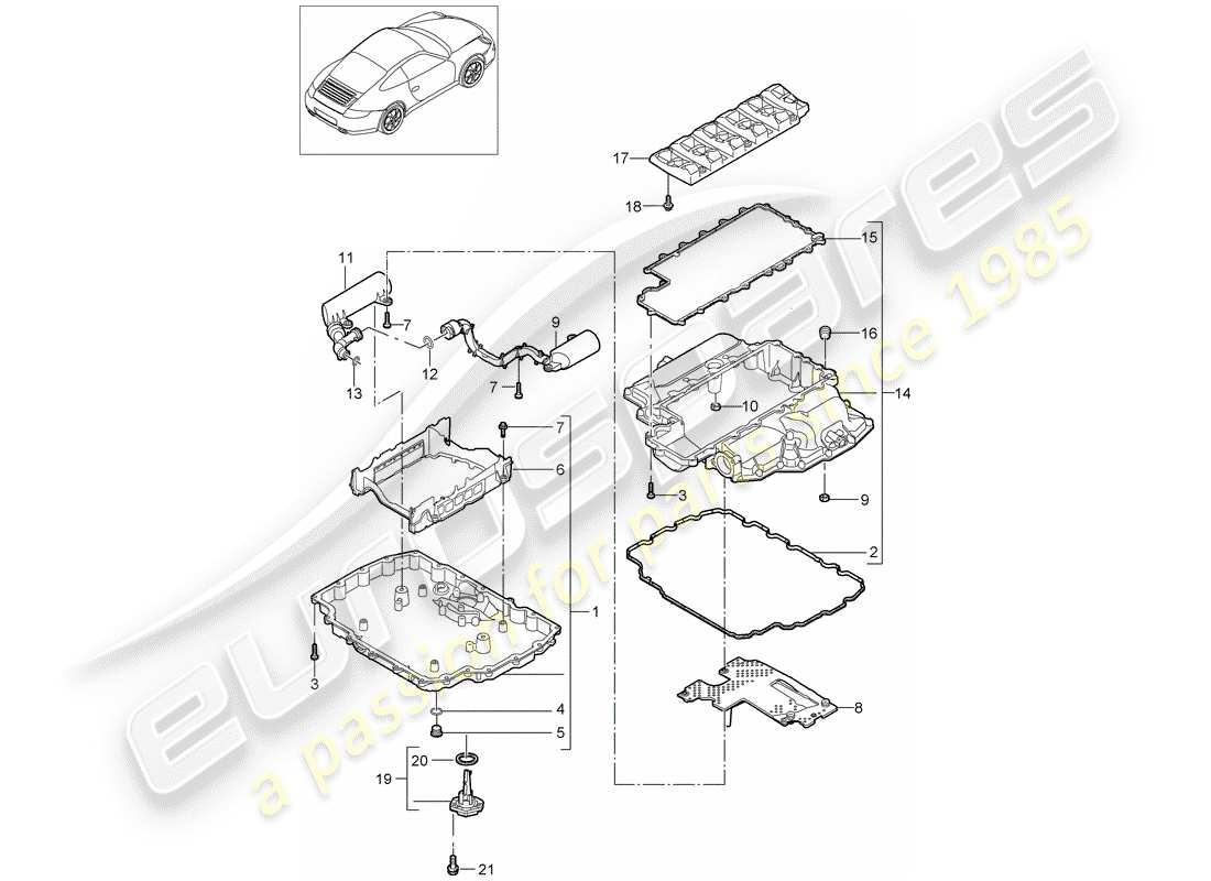 porsche 997 gen. 2 (2010) diagrama de piezas del cárter de aceite