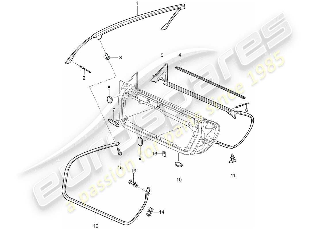 porsche 2007 (987 boxster) diagrama de piezas del sello de puerta
