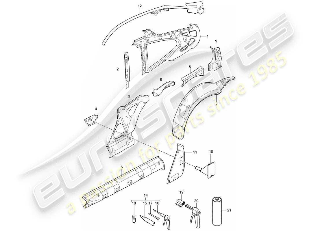 porsche 2009 (997-2) diagrama de piezas del panel lateral