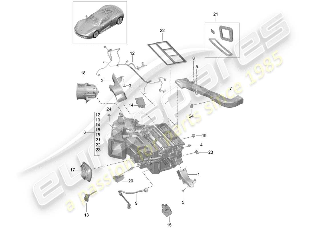 porsche 2015 (918 spyder) diagrama de piezas del conducto de aire