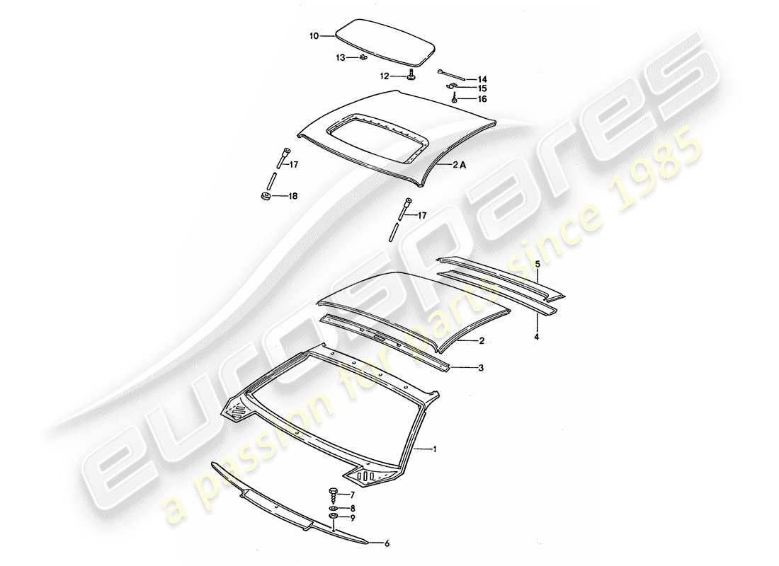 porsche 1994 (928) techo - capo diagrama de piezas