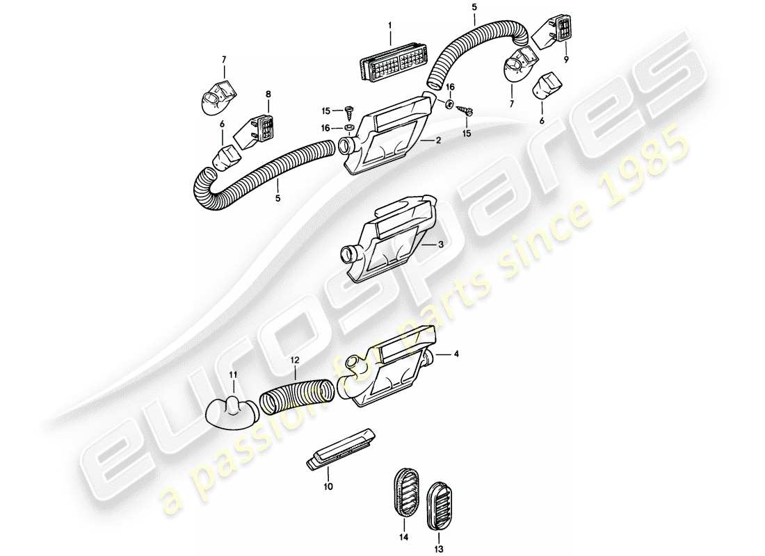 porsche 1984 (944) ventilación de aire - acabado - manguera de aire diagrama de piezas