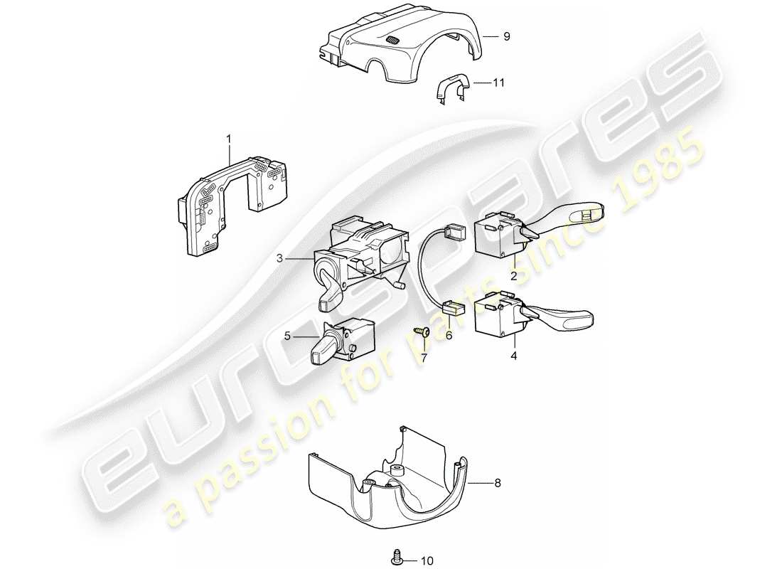 porsche 2009 997-2 turbo / gt2 diagrama de piezas del interruptor de la columna de dirección