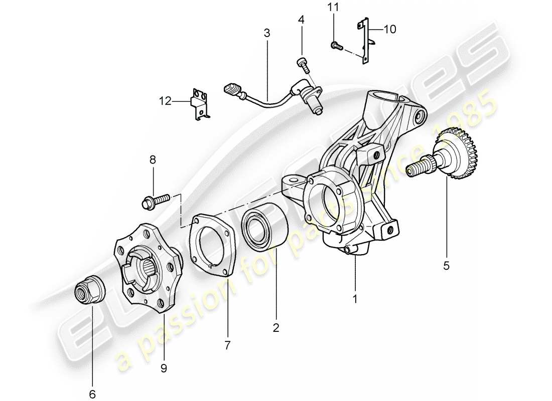 porsche 2008 (997-1 gt3) portador de ruedas diagrama de piezas