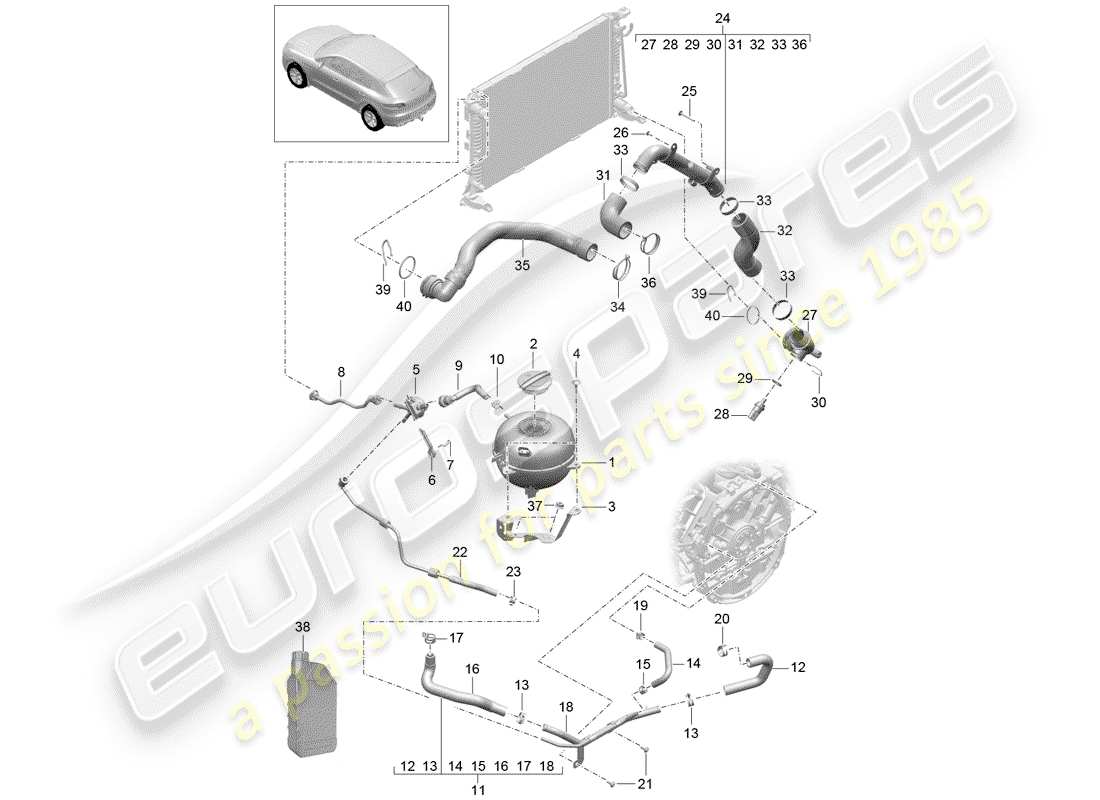 porsche 2015 (macan) diagrama de piezas de refrigeración por agua