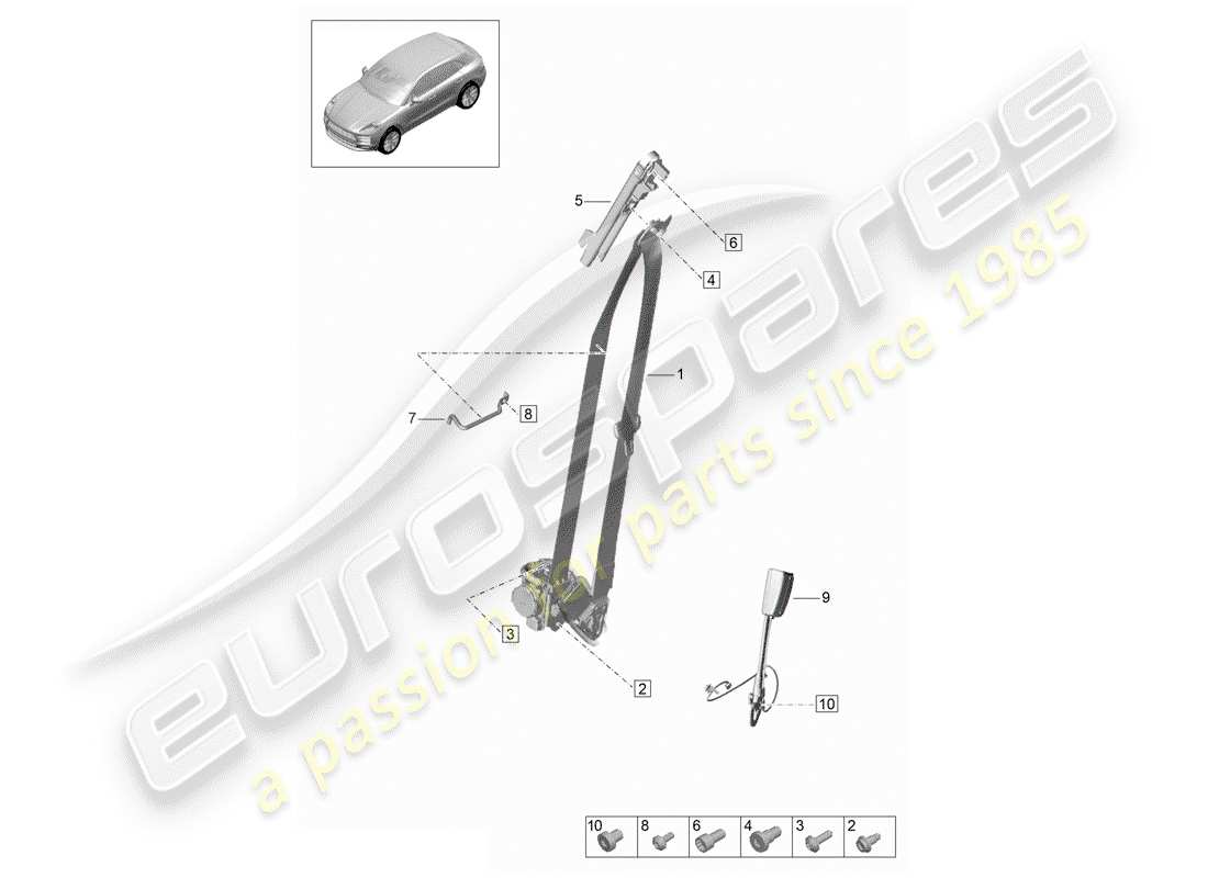porsche 2019 (macan) diagrama de piezas del cinturón de seguridad de tres puntos