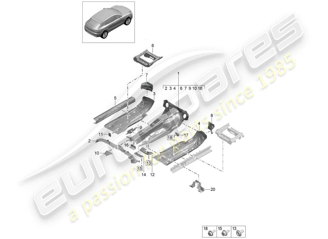 porsche 2019 (macan) placas de piso diagrama de piezas