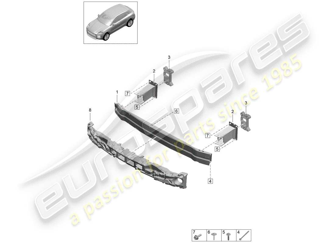 porsche 2019 (macan) diagrama de piezas del soporte de parachoques