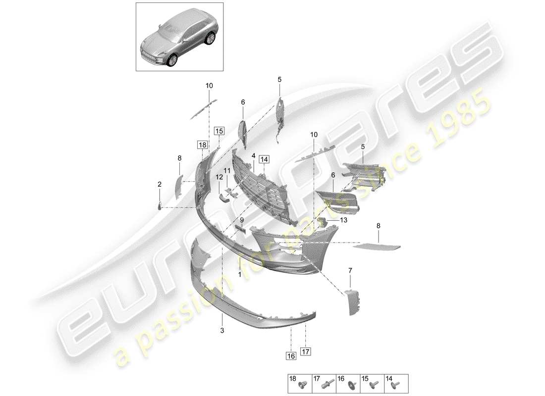porsche 2019 (macan) parachoque diagrama de piezas