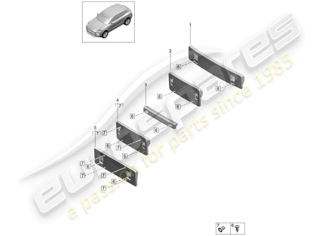 porsche 2019 (macan) soporte de matrícula diagrama de piezas