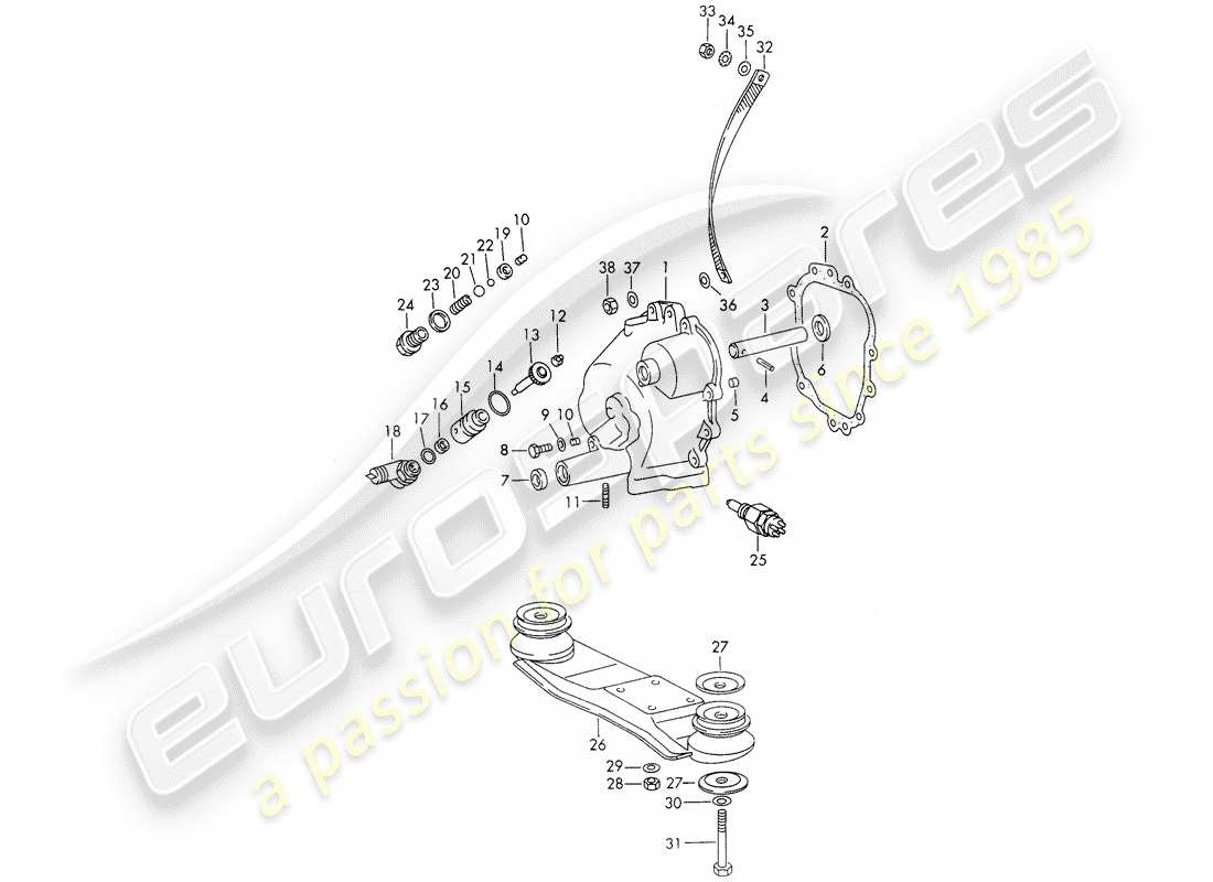 porsche 1966 (911/912) tapa de transmisión - suspensión de transmisión - sportomatic diagrama de piezas