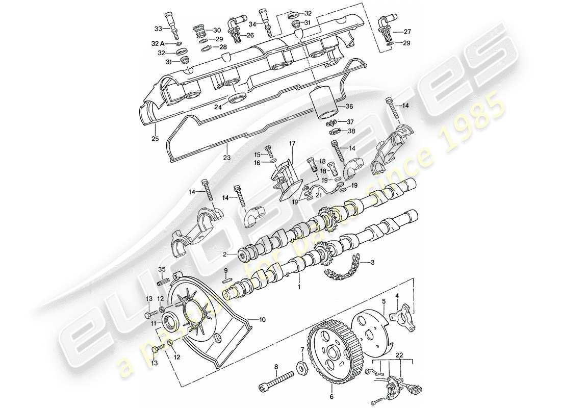 porsche 1990 (928) árbol de levas - - juego de reparación para mantenimiento - ver ilustración: diagrama de piezas