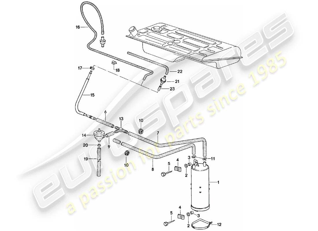 porsche 1984 (924) bote de emisiones evaporativas diagrama de piezas