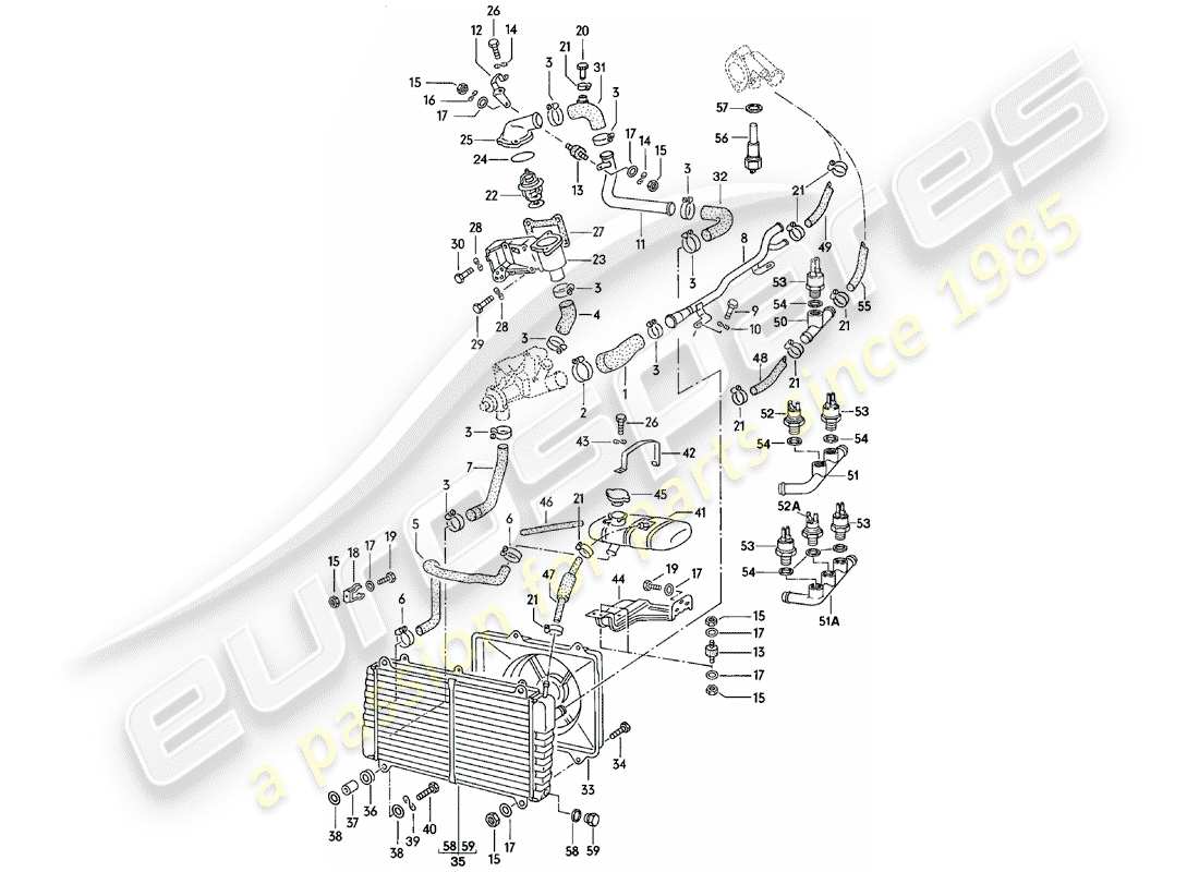 porsche 1981 (924) diagrama de piezas de refrigeración por agua