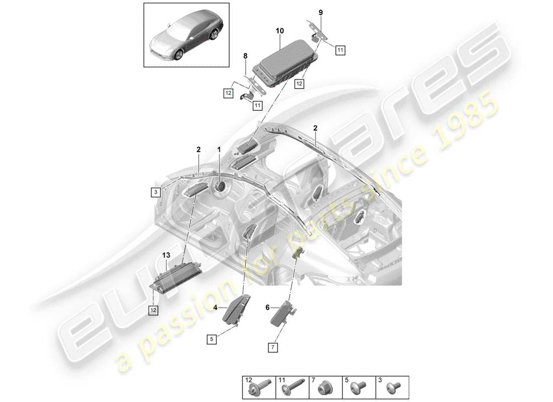 porsche 2017 (panamera 971-1) diagrama de piezas del airbag