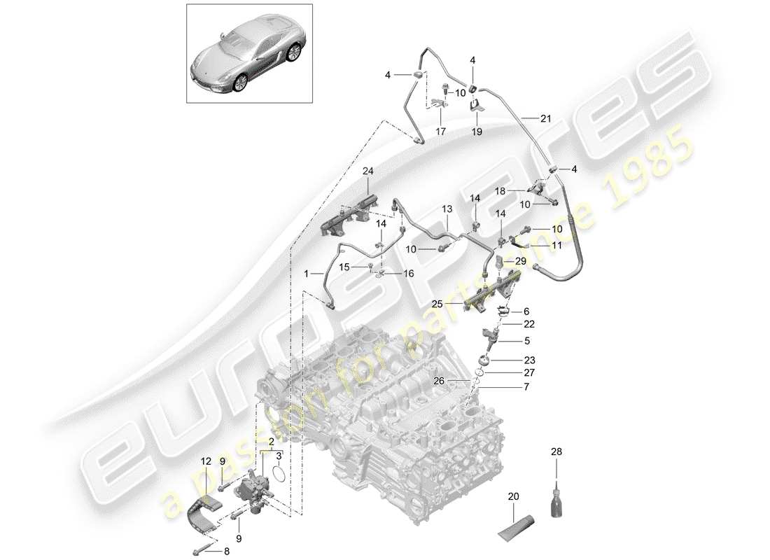 porsche cayman 981 (2015) diagrama de piezas del tubo de recogida de combustible
