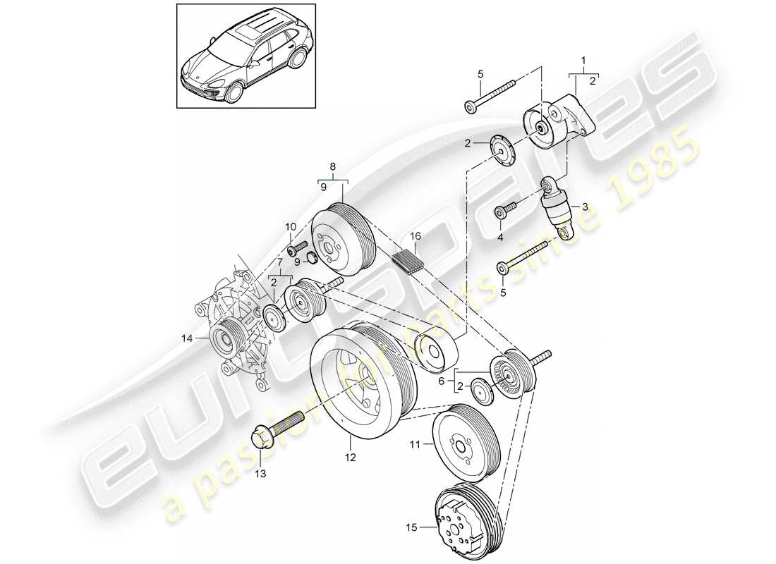 porsche 2016 (cayenne e2 92a) diagrama de pieza del tensor de correa