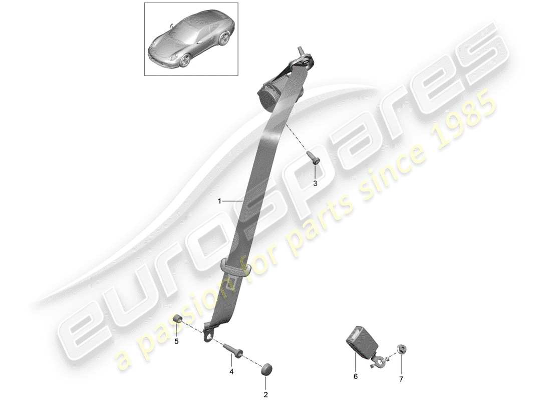 porsche 2014 (991-1) cinturón de seguridad de tres puntos diagrama de piezas