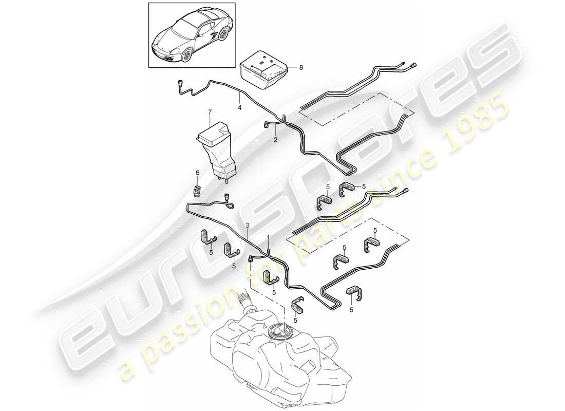 porsche cayman 987 (2009) diagrama de piezas del sistema de combustible
