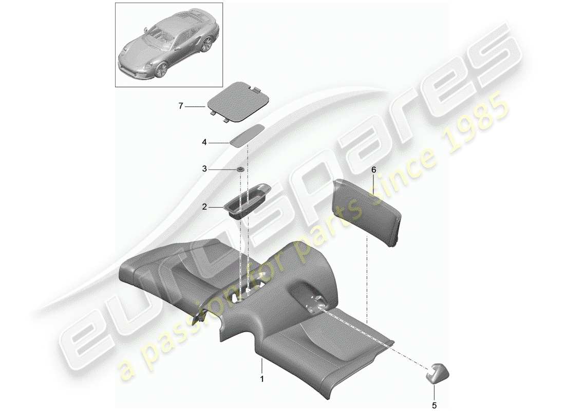 porsche 991 turbo (2020) diagrama de piezas de la cubierta