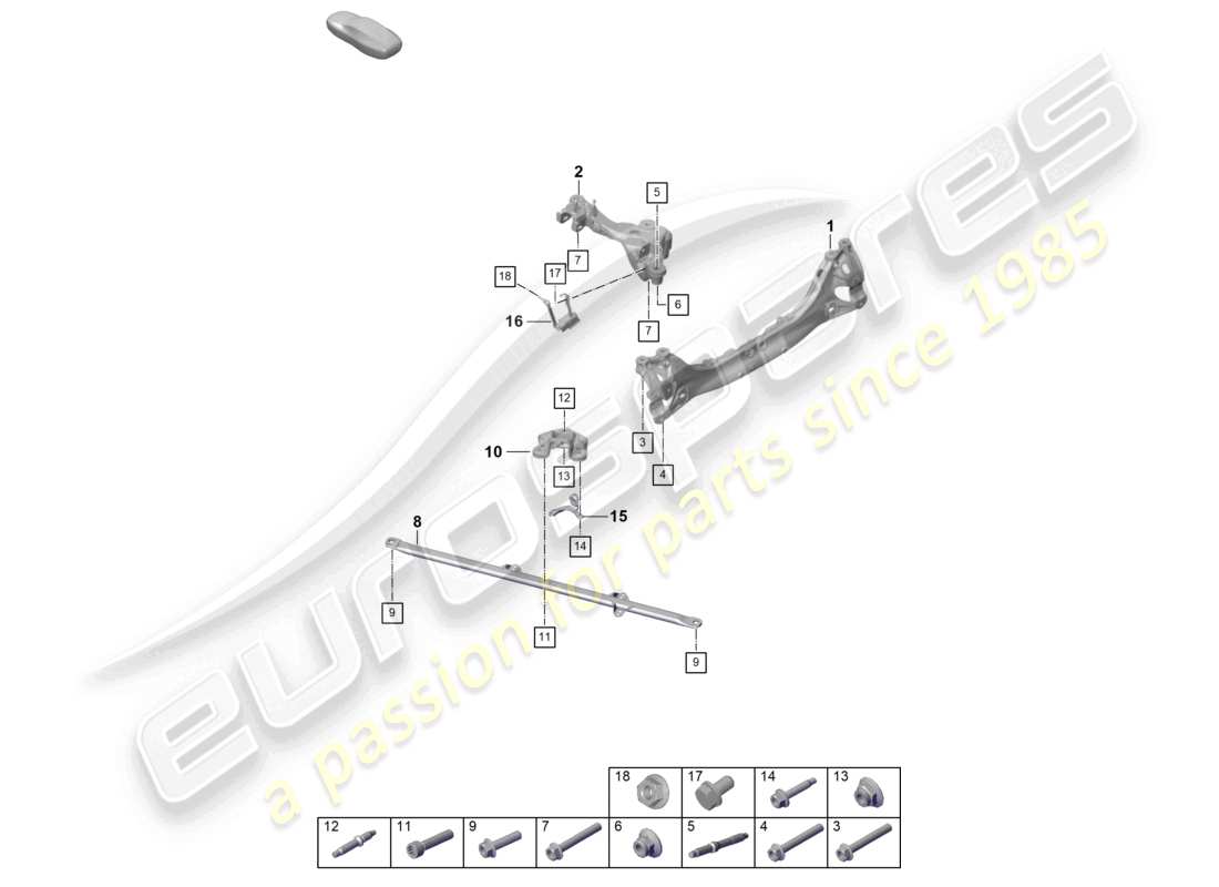 porsche 2019 (992-1) travesaño del eje trasero diagrama de piezas