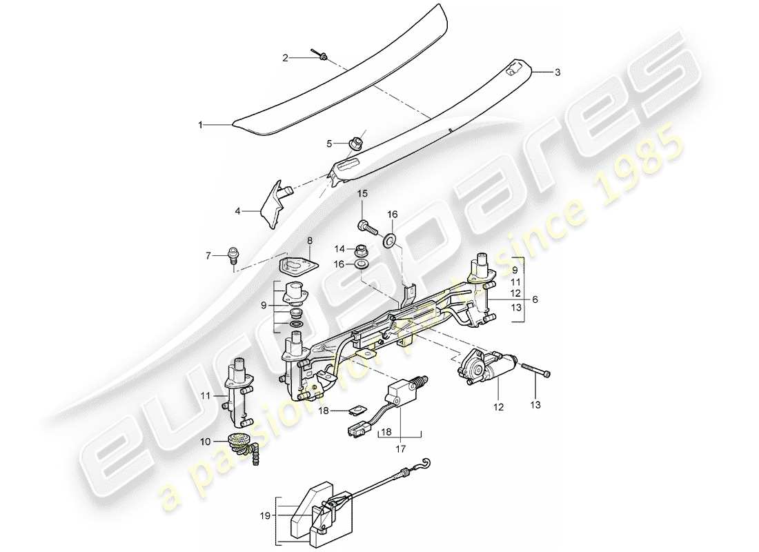 porsche 2005 (987 boxster) diagrama de piezas del spoiler trasero