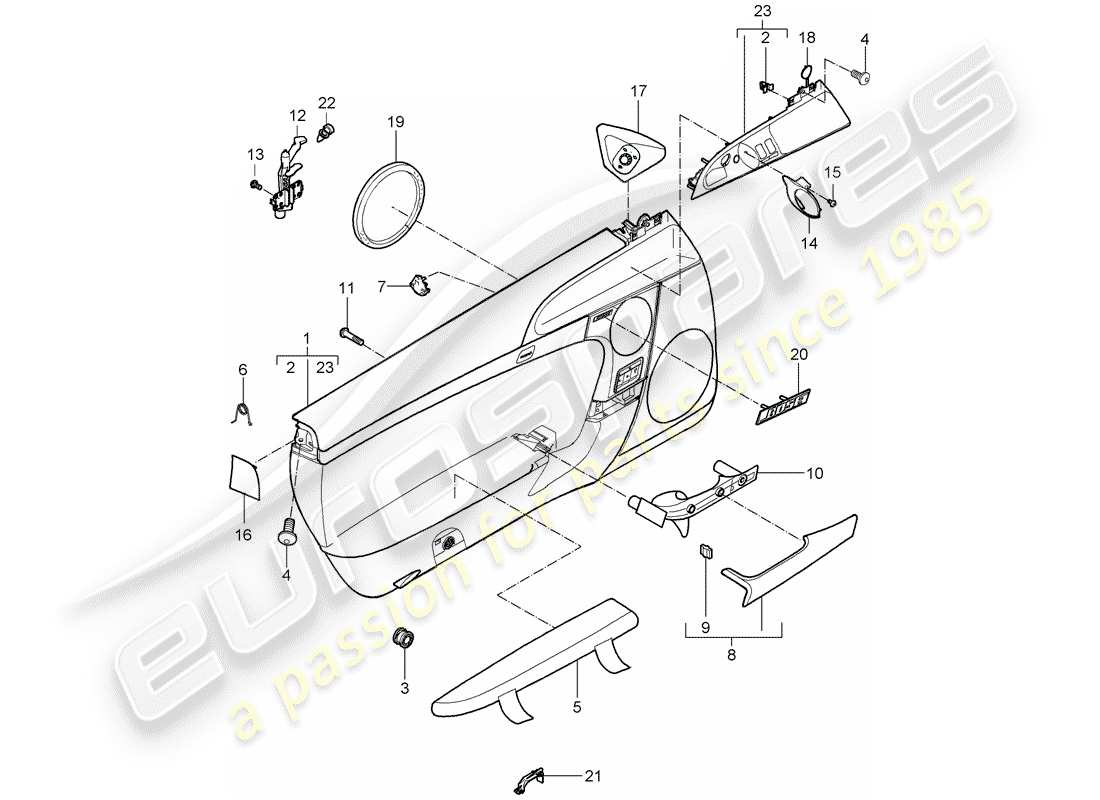 porsche 2007 (987 boxster) panel de la puerta diagrama de piezas