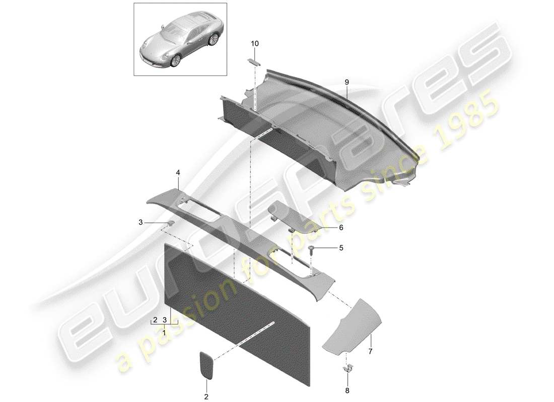 porsche 2017 (991-2) diagrama de piezas del revestimiento