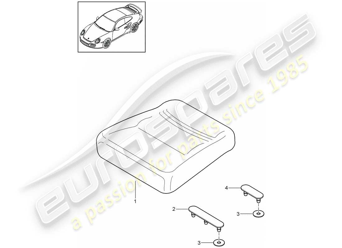 porsche 2013 (997-2 turbo / gt2 rs) diagrama de piezas del cojín del asiento trasero