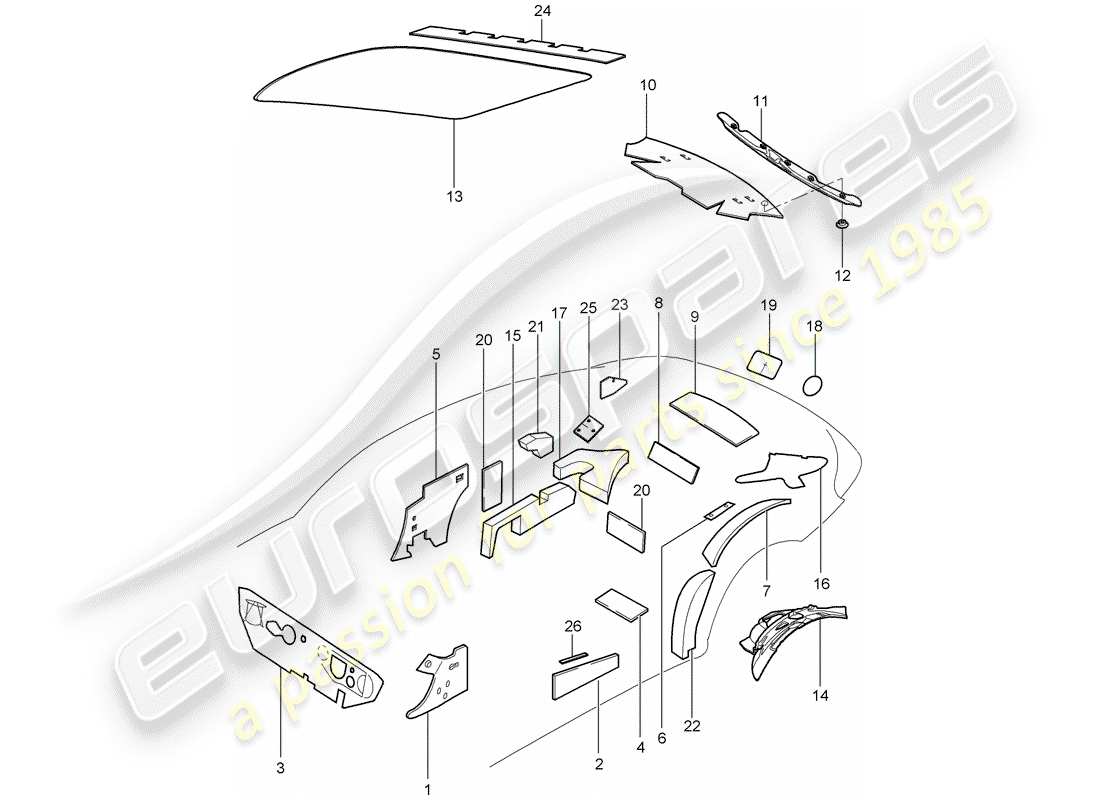 porsche 2005 (997-1) diagrama de piezas de la carcasa del cuerpo