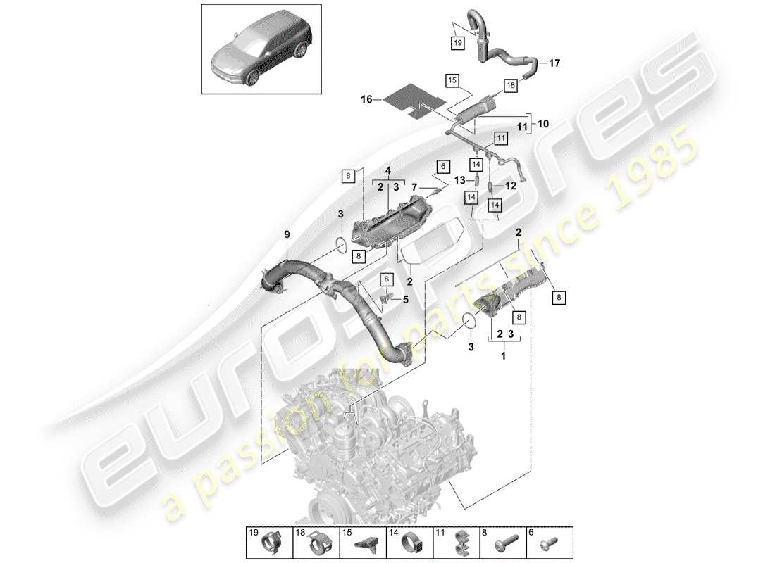 porsche 2020 (cayenne e3 9ya/9yb) tubo de admisión diagrama de piezas