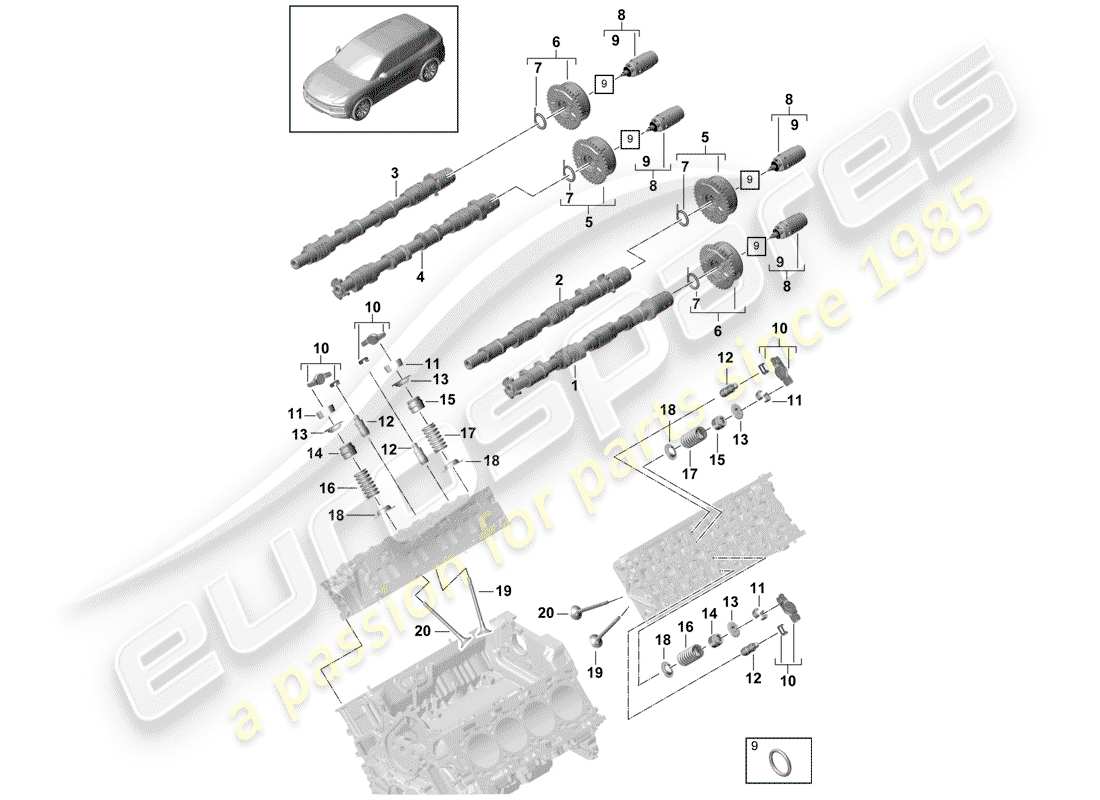 porsche cayenne e3 (2018) árbol de levas, válvulas diagrama de piezas