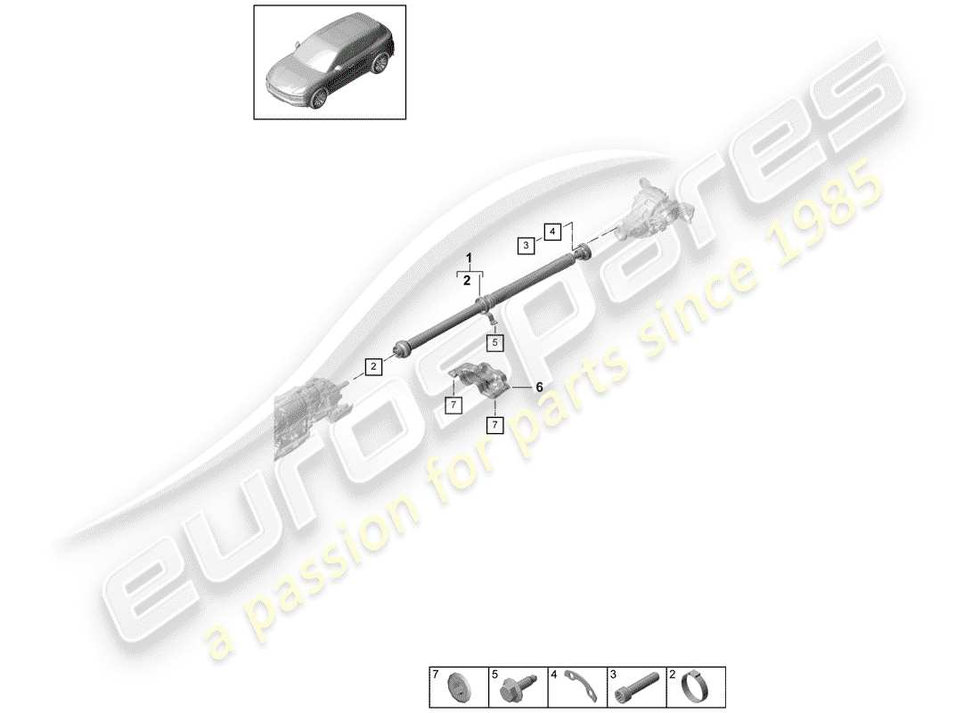 porsche 2018 (cayenne e3 9ya/9yb) árbol de transmisión diagrama de piezas