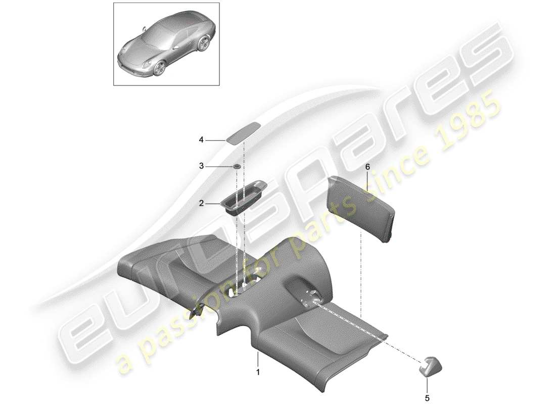porsche 991 (2016) diagrama de piezas del asiento trasero