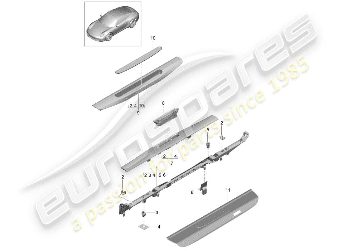 porsche 2016 (991-1) recubrimiento diagrama de piezas