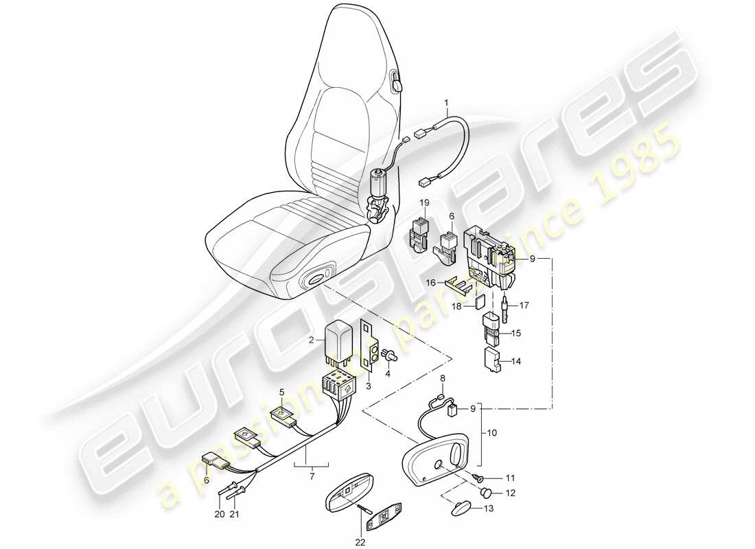 porsche 2001 (986 boxster) arneses de cableado - interruptor - asiento estándar - asiento deportivo diagrama de piezas