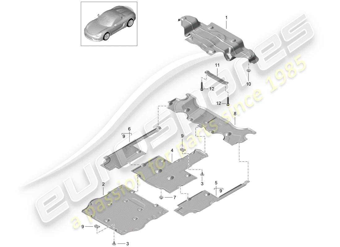 porsche 2016 (981 boxster spyder) diagrama de piezas del revestimiento