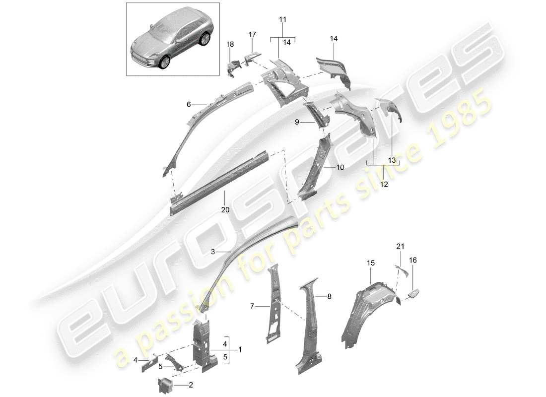 porsche 2019 (macan) diagrama de piezas del panel lateral