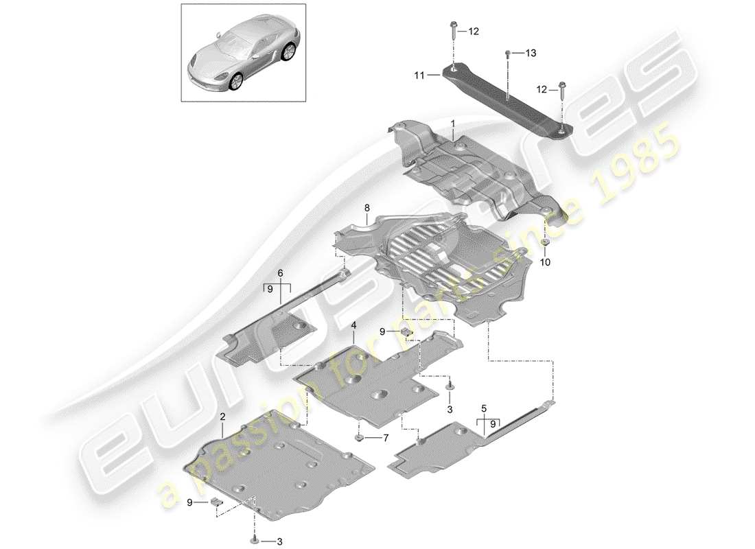 porsche 2017 (718 cayman) recubrimiento diagrama de piezas