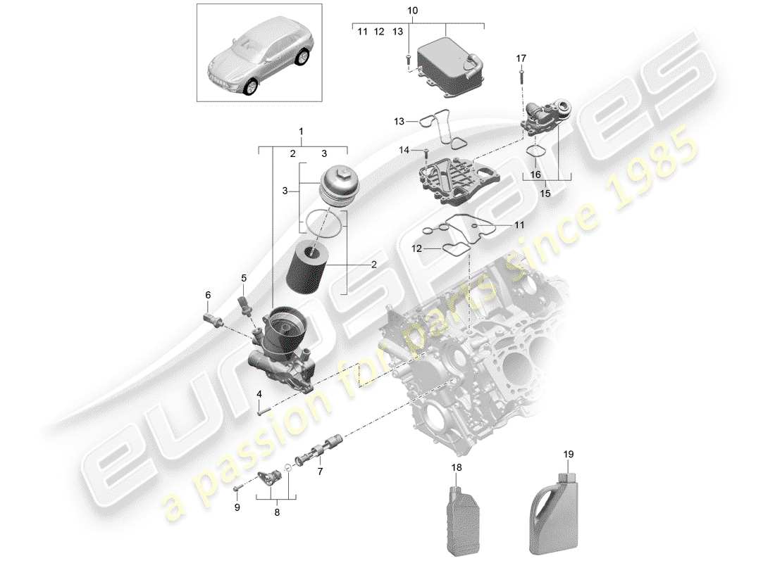 porsche 2017 (macan) diagrama de piezas del filtro de aceite