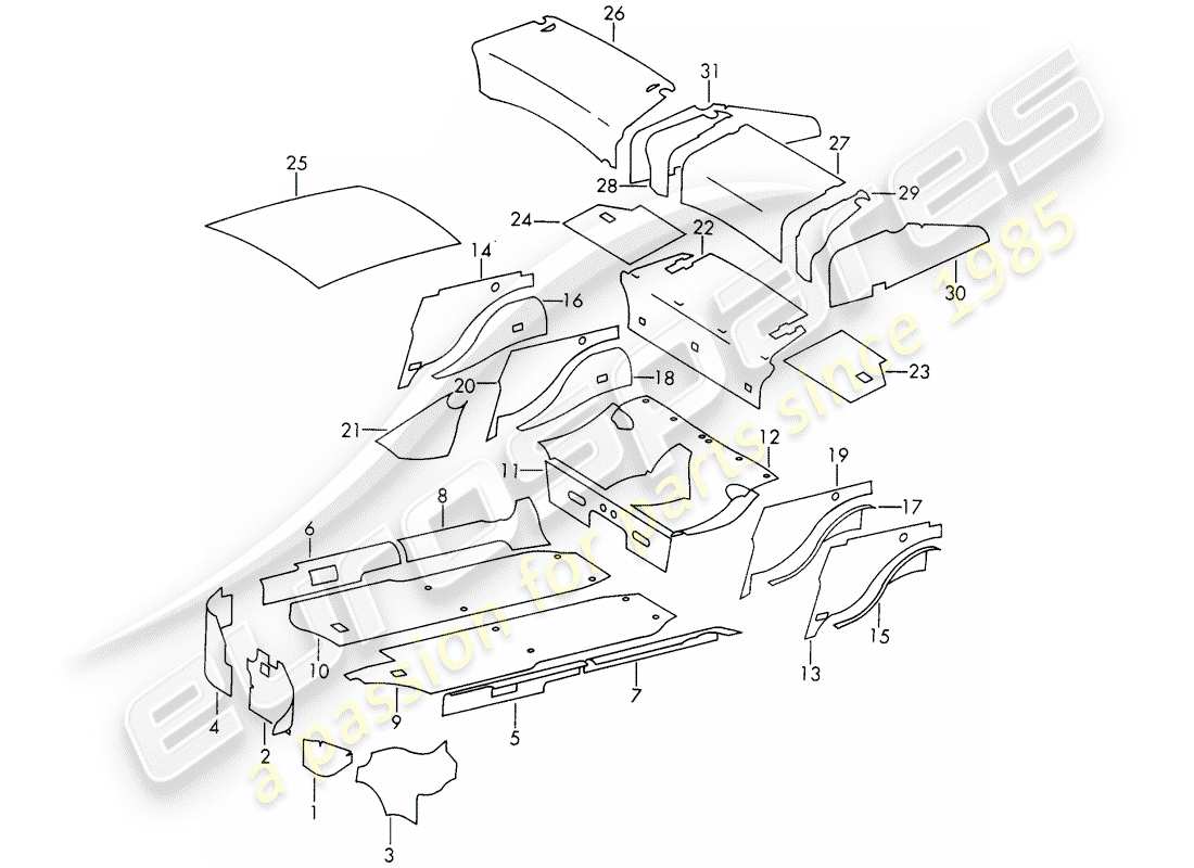 porsche 1966 (911/912) carcasa del cuerpo - absorbedor de sonido diagrama de piezas