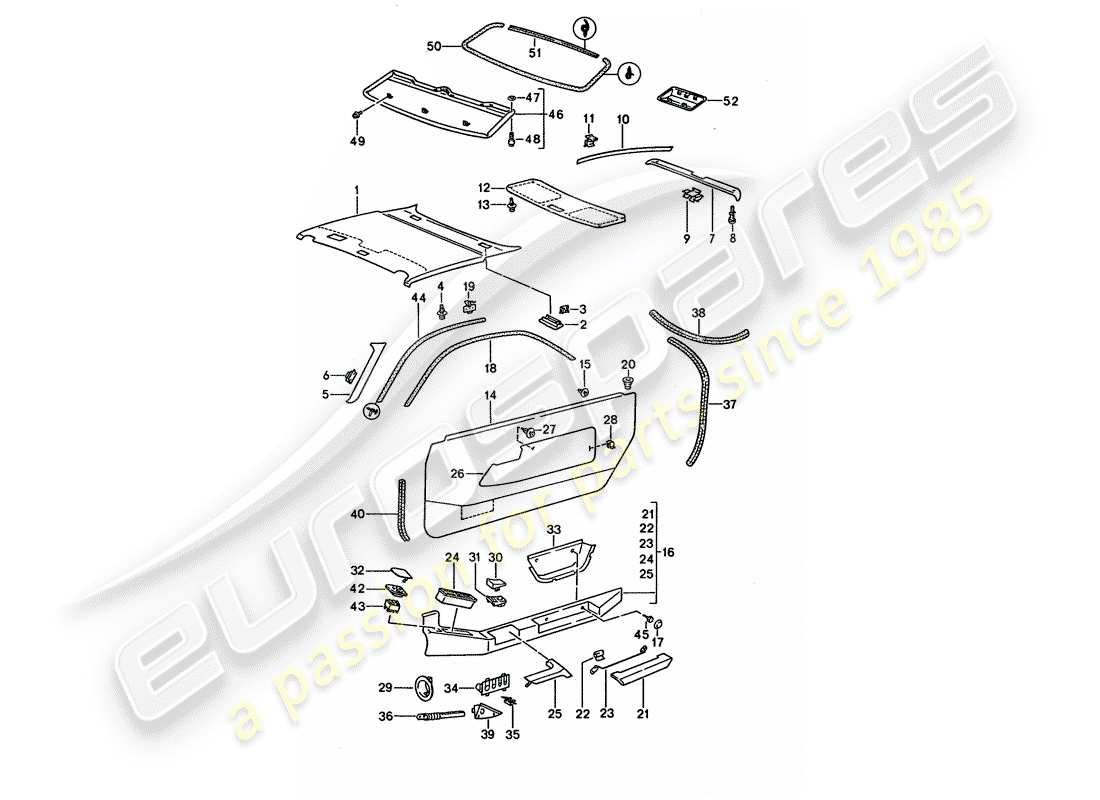 porsche 1994 (928) panel de la puerta - panel de decoración del techo diagrama de piezas