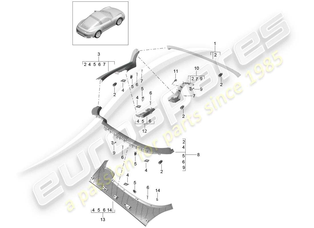 porsche 991 gen. 2 (2017) diagrama de piezas de trims