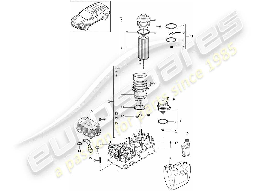 porsche 2011 (cayenne e2 92a) diagrama de piezas del filtro de aceite