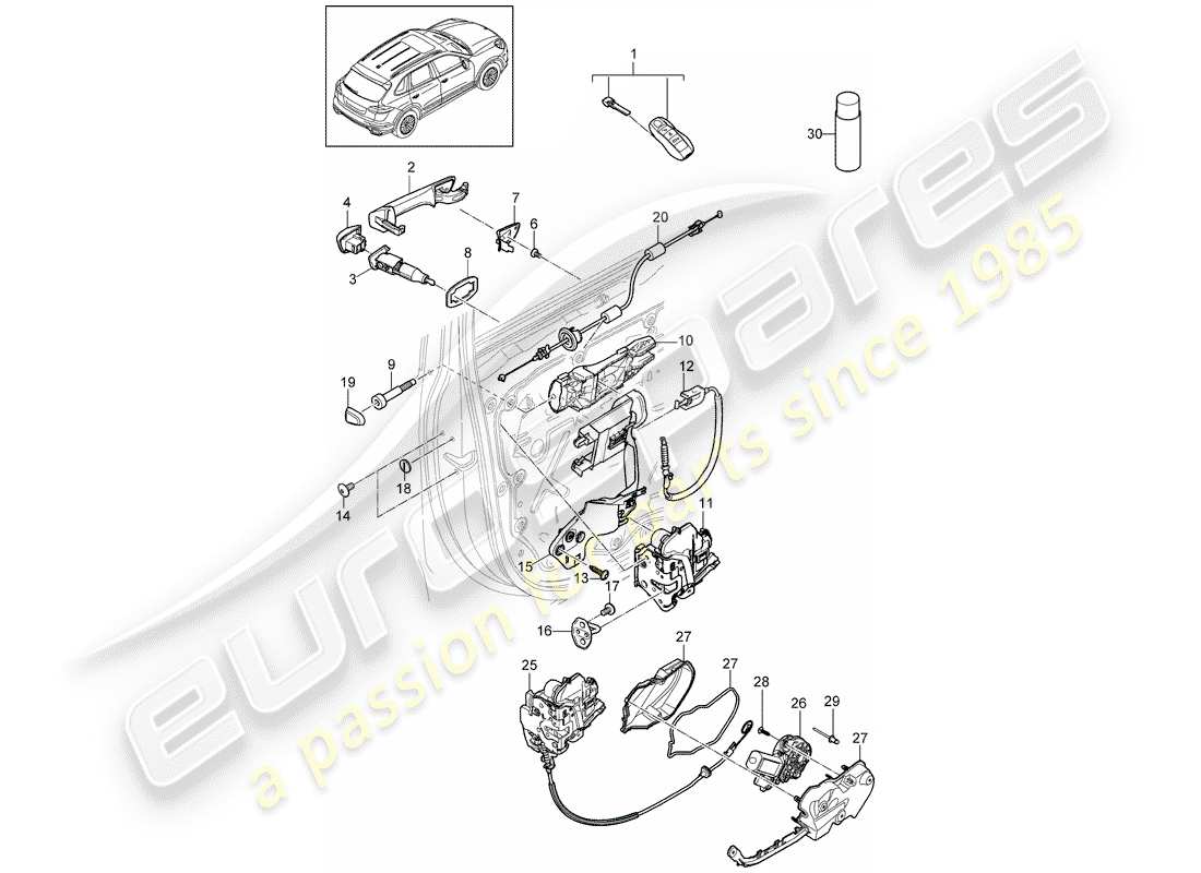 porsche 2011 (cayenne e2 92a) manija de la puerta diagrama de piezas
