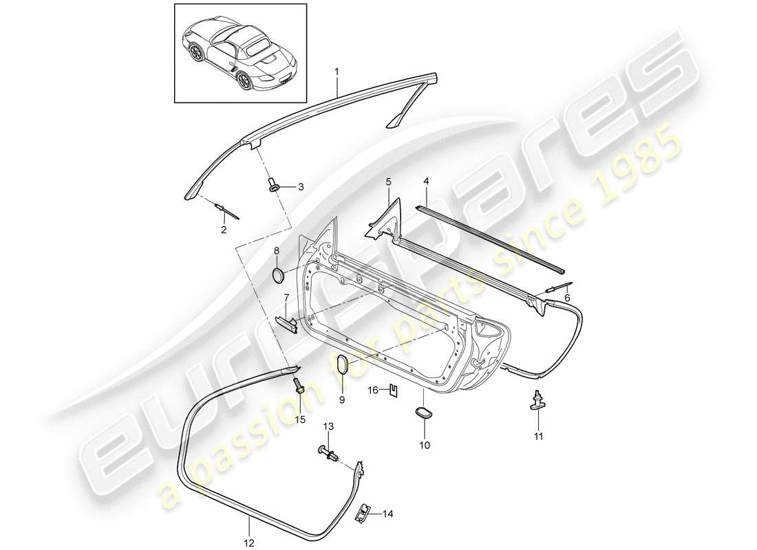porsche 2011 (987 boxster) diagrama de piezas del sello de puerta