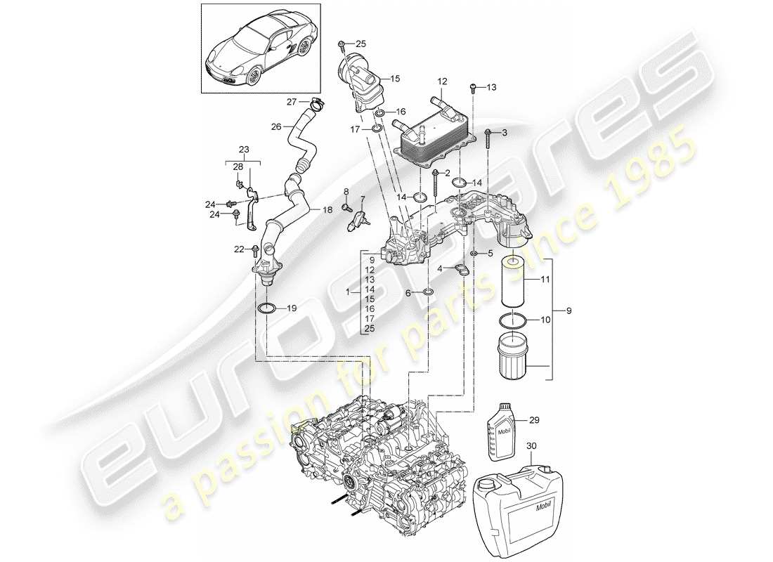 porsche cayman 987 (2009) lubricación del motor diagrama de piezas