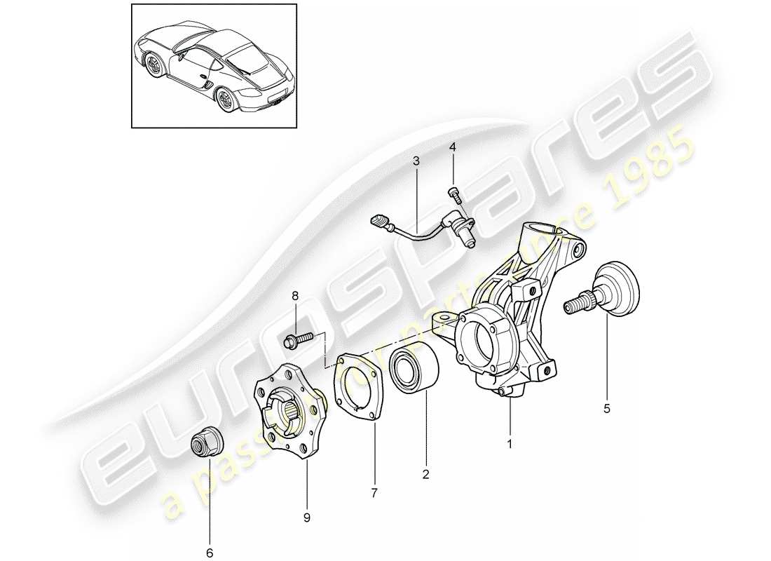 porsche cayman 987 (2009) diagrama de piezas del portador de ruedas