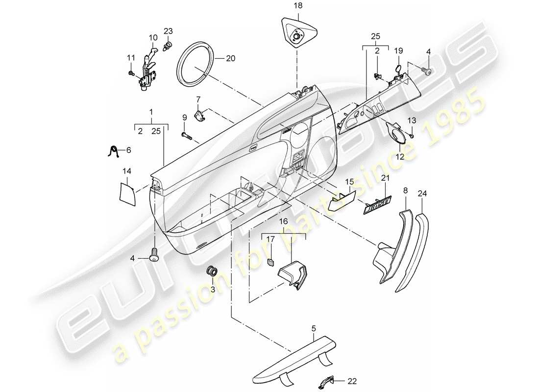 porsche 2009 997-2 turbo / gt2 diagrama de piezas del panel de puerta