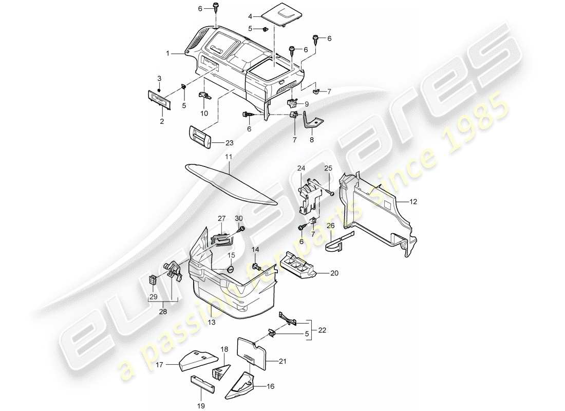 porsche 2009 997-2 turbo / gt2 compartimiento de equipaje diagrama de piezas